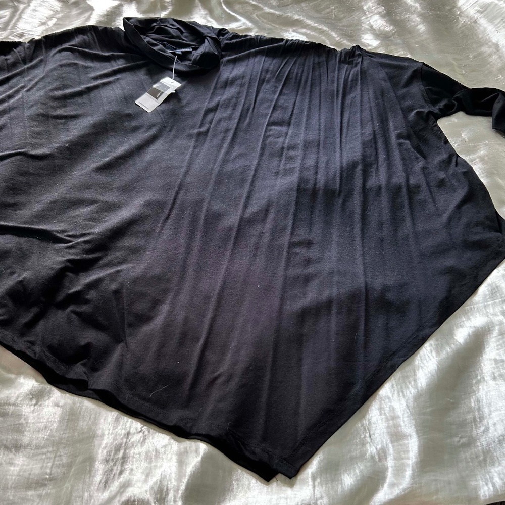 TURTLENECK, ASYMMETRICAL, BLACK, SZ 2X, LONG SLEEVES, VISCOSE SPANDEX, POINTED H